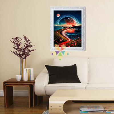 Playa Arena Olas Mar cosmos Luna Roja Flores Brillo Destellos