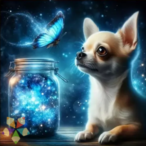 Perro Chihuahua valentía protección afecto Mariposa morpho magia vuelo alas esperanza transformación bosque tropical