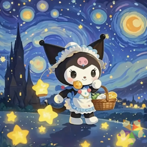 Sanrio Kuromi Hello Kitty Kawai Noche Estrellada Van Gogh