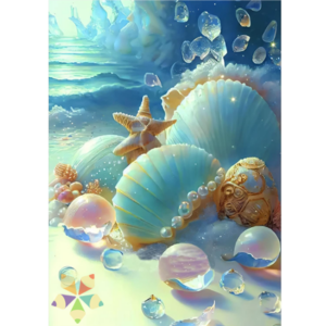 Playa, conchas, estrella de mar, flor, olas, arena, fantasía marina tropical