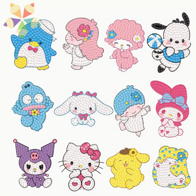 Los personajes de Sanrio simbolizan ternura, alegría, y son queridos por niños y adultos de todo el mundo. Hello Kitty Cinnamorroll Kuromi Tuxedo Sam Kiki y Lala My Melody Pochacco Purin Hangydon My Sweet Piano