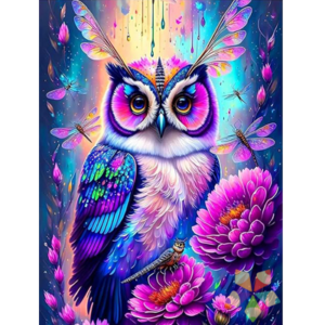 Buho Lechuza Ave Nocturna Mística Símbolo sabiduría Ojos Libélulas Neón