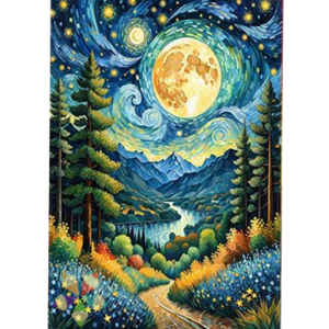 Noche Mágica Cielo Nocturno Estrellas Pinos Montañas Paisaje Río Galaxia Flores