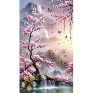 Paisaje Mundo Mágico Fantasía Cerezos Cascadas Mariposas