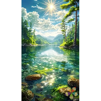 Paisaje Alpino Reflejado en un lago Picos Rocosos Cielo Agua cristalina Pinos bosque siempreverde