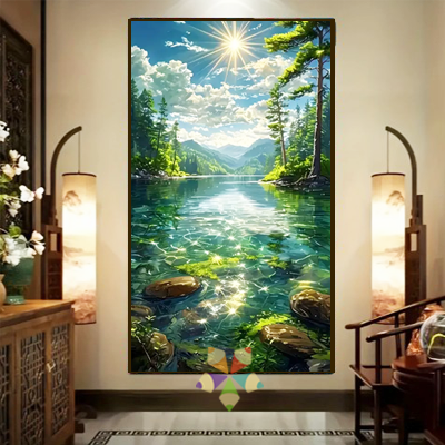 Paisaje Alpino Reflejado en un lago Picos Rocosos Cielo Agua cristalina Pinos bosque siempreverde