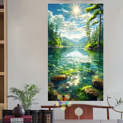 Paisaje Alpino Reflejado en un lago Picos Rocosos Cielo Agua cristalina Pinos bosque siempreverde