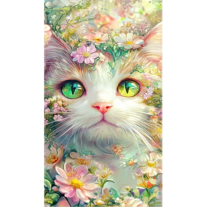 Gato Ojos Verdes Flores Rosadas Mirada nocturno cazador felino miau siamés mágico mitológico
