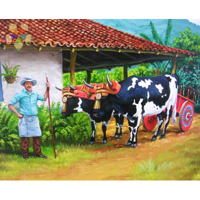 Casa típica Costa Rica boyero adobes tejas rural agricultor labor campo terraza labriego sencillo