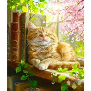 Gato Amarillo Felino Miau Minino Felix Dormilón Sueño Relax Biblioteca Libros Lectura