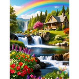 Paisaje Montañas Alpes Cabaña Bosque Río Cascada Arcoiris Serenidad Naturaleza