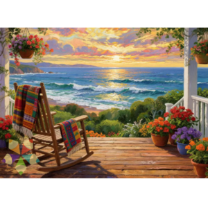 Mar Olas Atardecer Terraza Mecedora Paz Meditación Paisaje