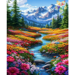Campo de Flores silvestres rayos de sol rocío frescura Montañas Alpes Nieve Bosque de pinos río riachuelo