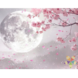Flor del cerezo belleza vida, temporalidad Japón, renacer ciclo de transformación de la vida luna llena Satélite Brillo Luz Magia
