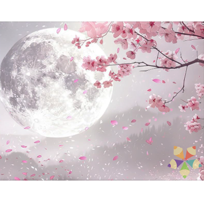 Flor del cerezo belleza vida, temporalidad Japón, renacer ciclo de transformación de la vida luna llena Satélite Brillo Luz Magia