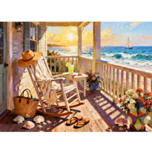 Pórtico con vista al Mar Mar Olas Atardecer Terraza Mecedora Paz Meditación Paisaje
